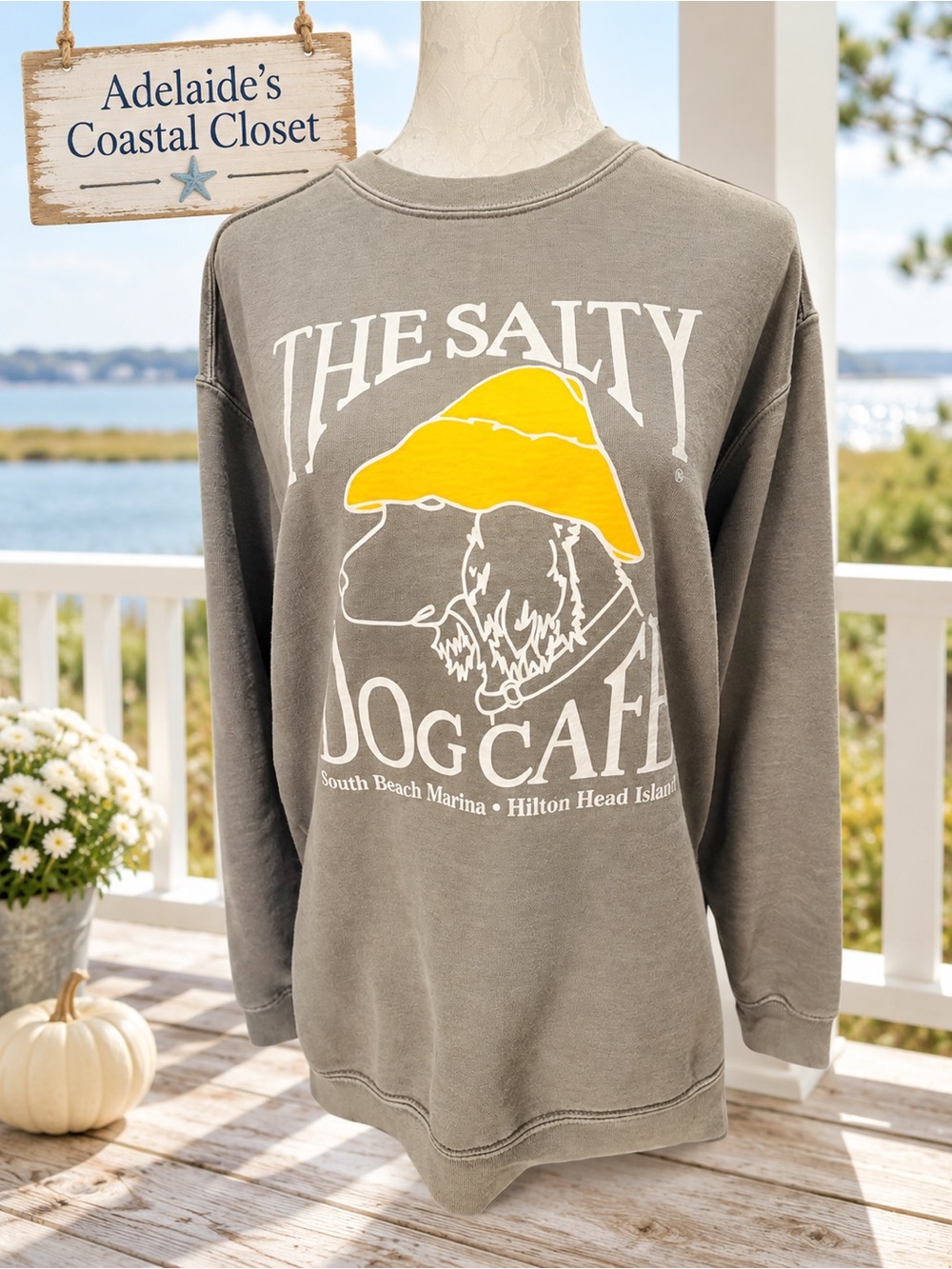 Comfort Colors Unisex Crewneck Sweatshirt in Gray with Yellow Graphic